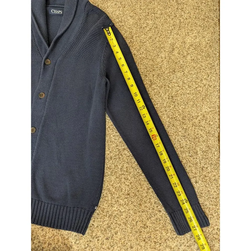 Chaps Shawl Collar Cardigan Mens Small Navy Button Front Knit Sweater Waffle